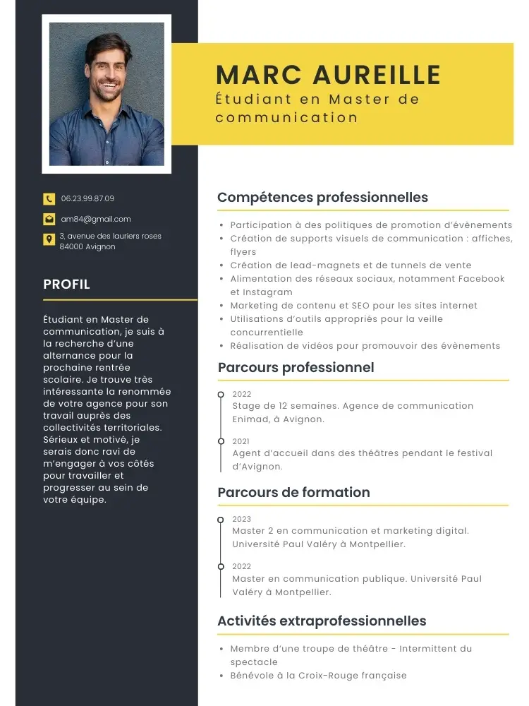 CV pour une alternance communication et marketing