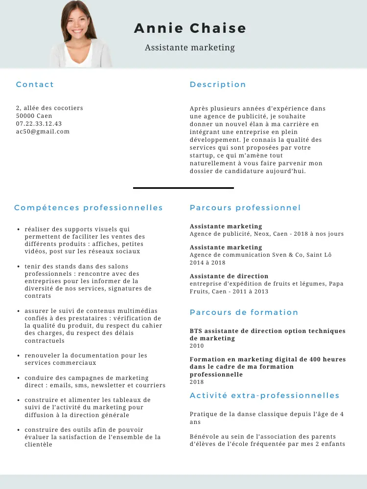 CV assistante marketing