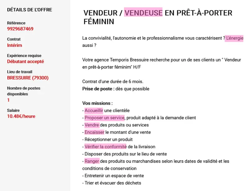 annonce emploi vendeur