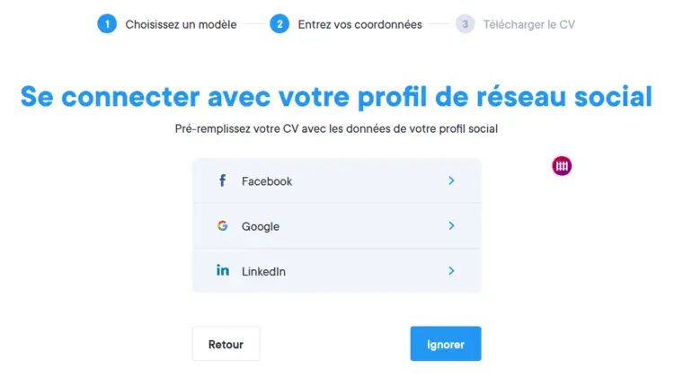 Connexion avec réseaux sur CVapp