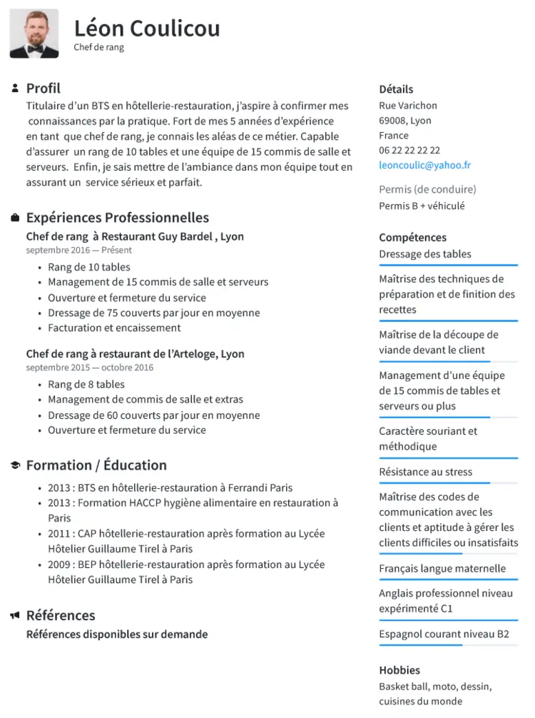 Exemple de CV en complétion sur CVapp