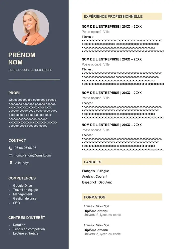 cv colore pour personnel administratif