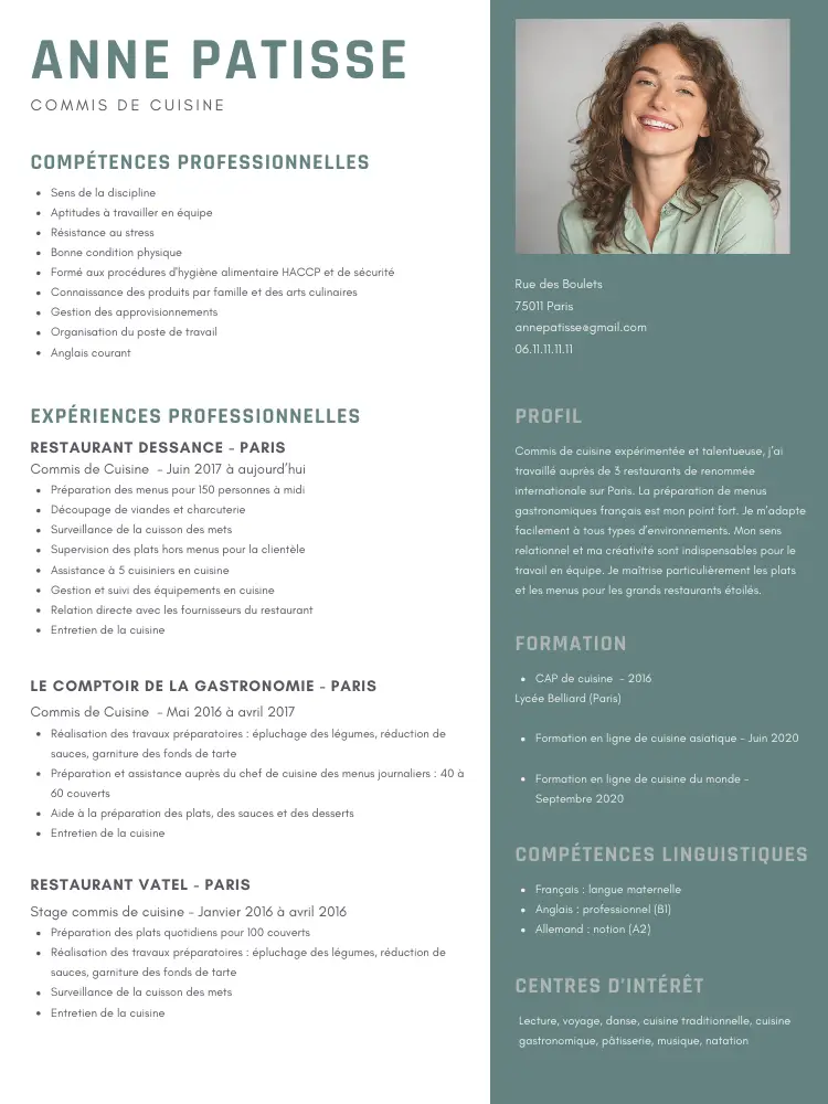 cv commis de cuisine