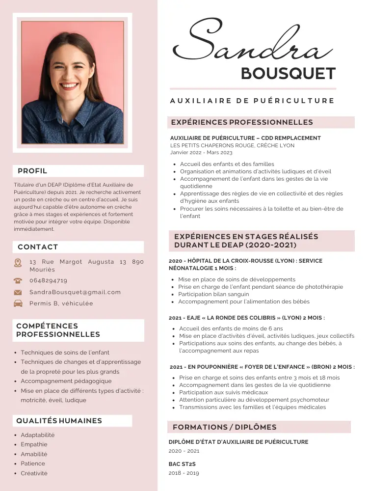 CV d’auxiliaire de puériculture