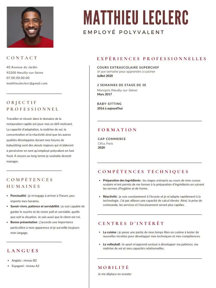 cv employe polyvalent sans experience