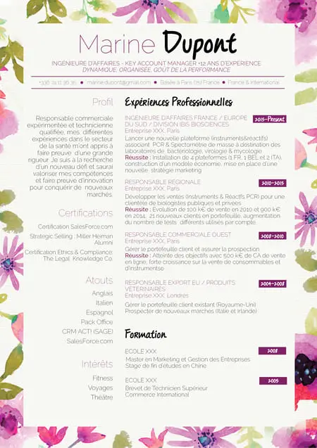 CV original fleuri