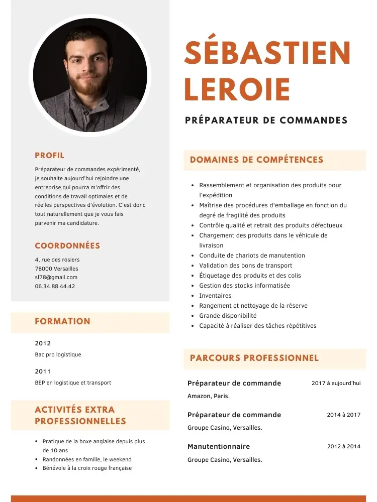 CV de préparateur de commandes