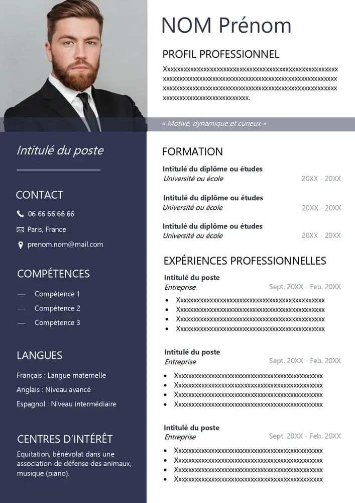 cv pour commercial ou cadre