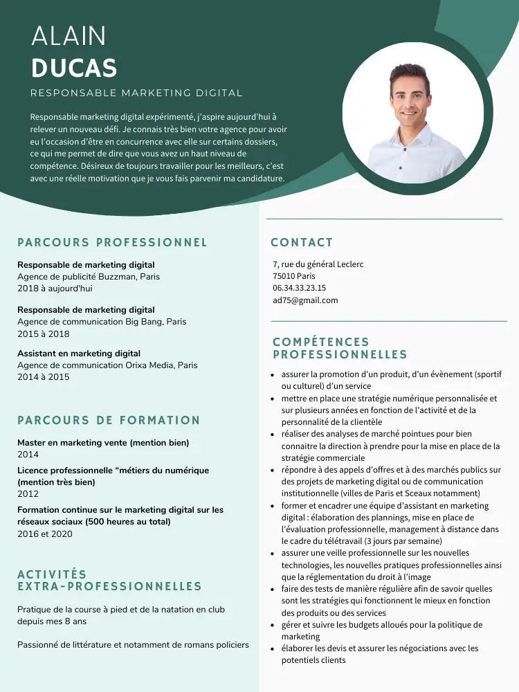 cv responsable marketing digital