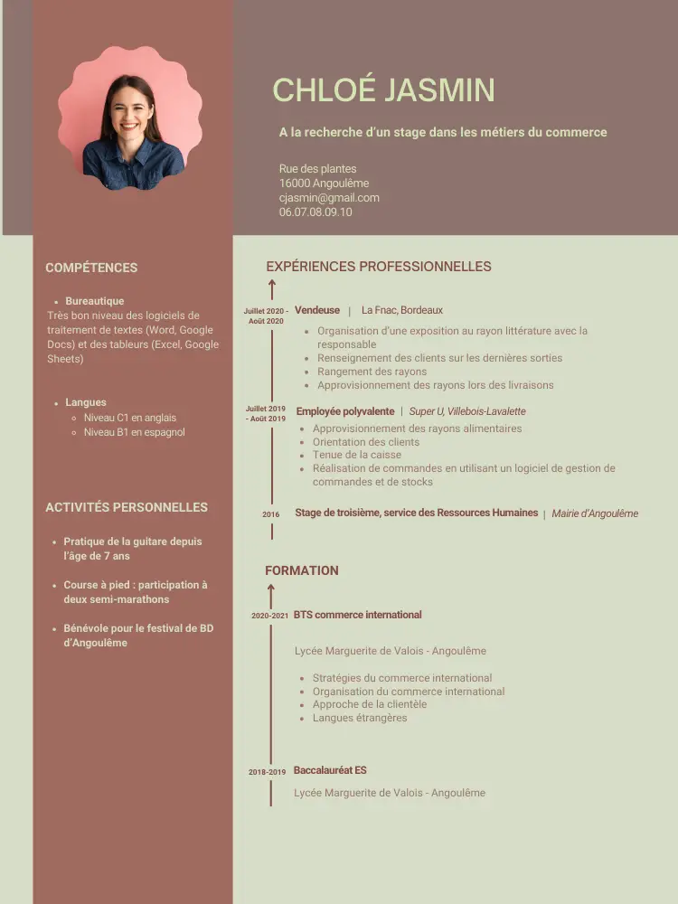 cv stage etudiant