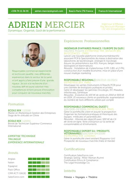 CV avec photo et design vert