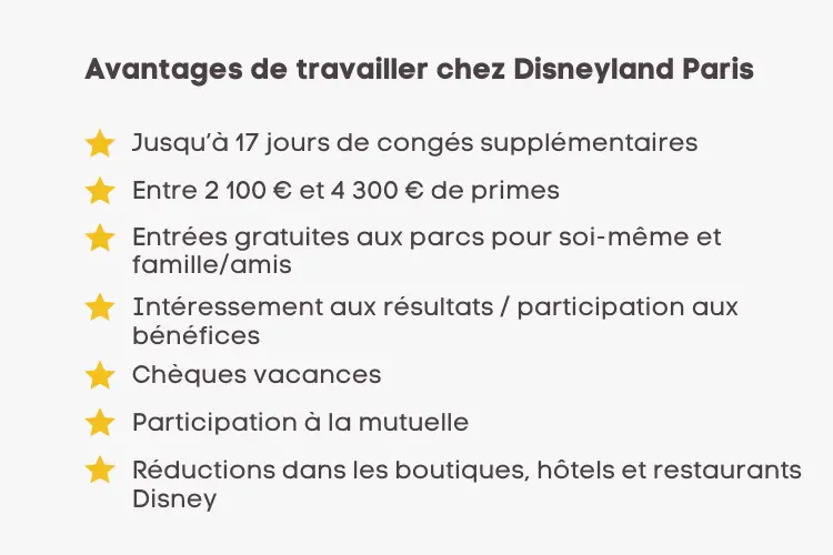 avantages de travailler à disneyland paris