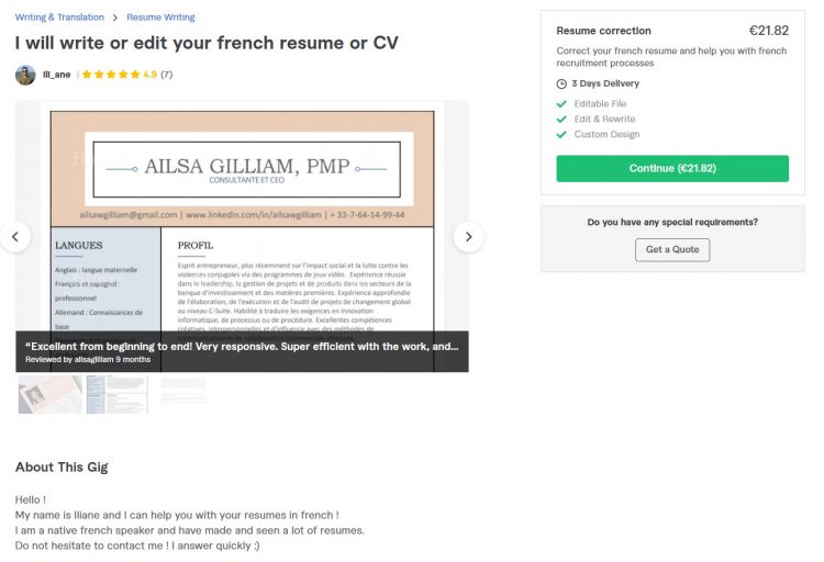 Exemple d'un service de rédaction de CV