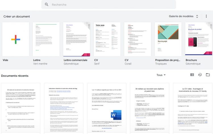 Espace de centralisation des documents sur Google Docs