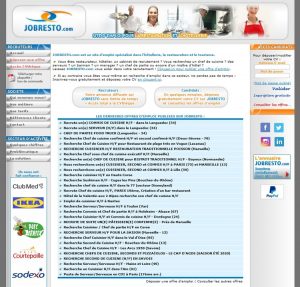 Page d'accueil et offres d'emplois disponibles sur Jobresto