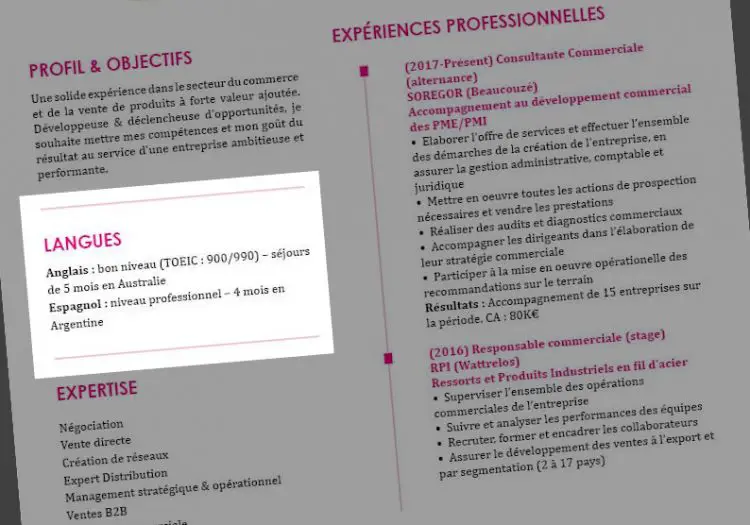 langues sur cv