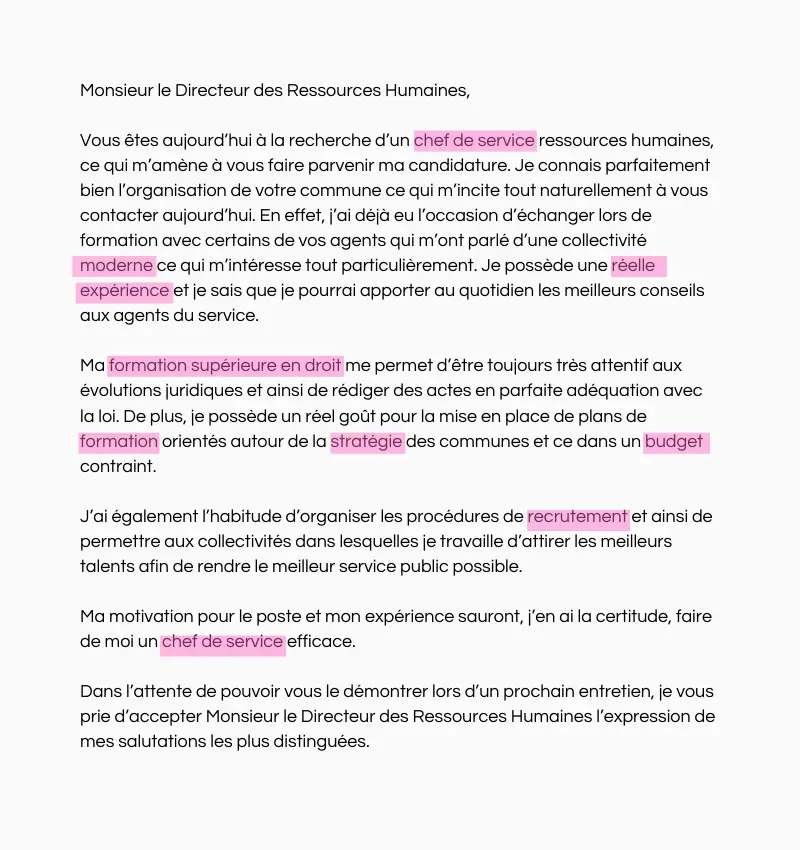 lettre de motivation adaptée rh