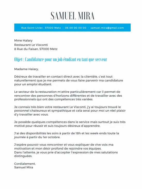 lettre de motivation job etudiant