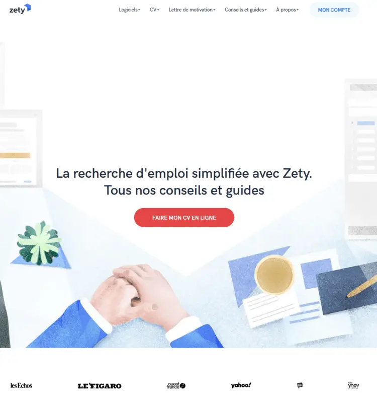 Page d'accueil de Zety.fr