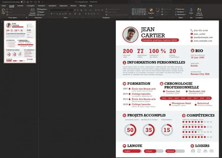 Exemple d'un CV sur Microsoft PowerPoint