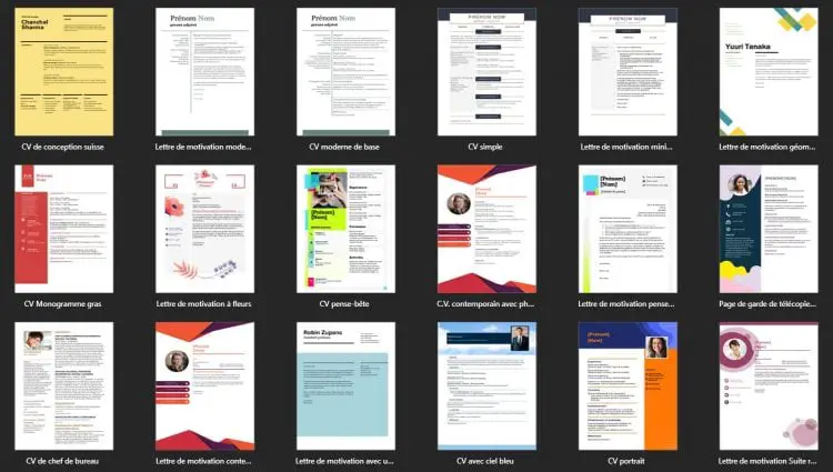 Modèles Microsoft Word disponibles à l'utilisation