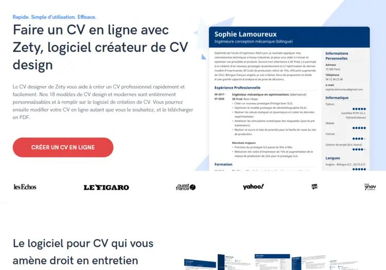 Création d'un CV sur Zety (image 1/19)