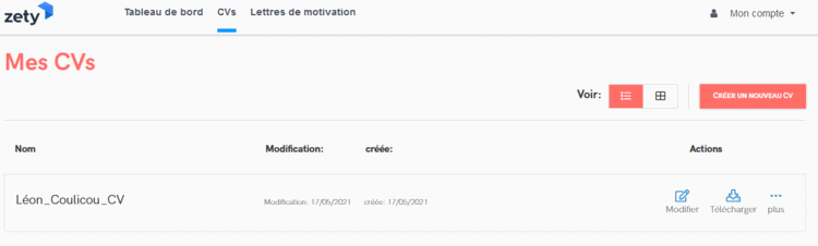 Création d'un CV sur Zety (image 14/19)