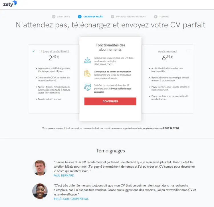 Création d'un CV sur Zety (image 18/19)