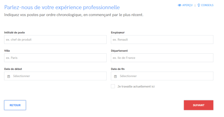 Création d'un CV sur Zety (image 8/19)